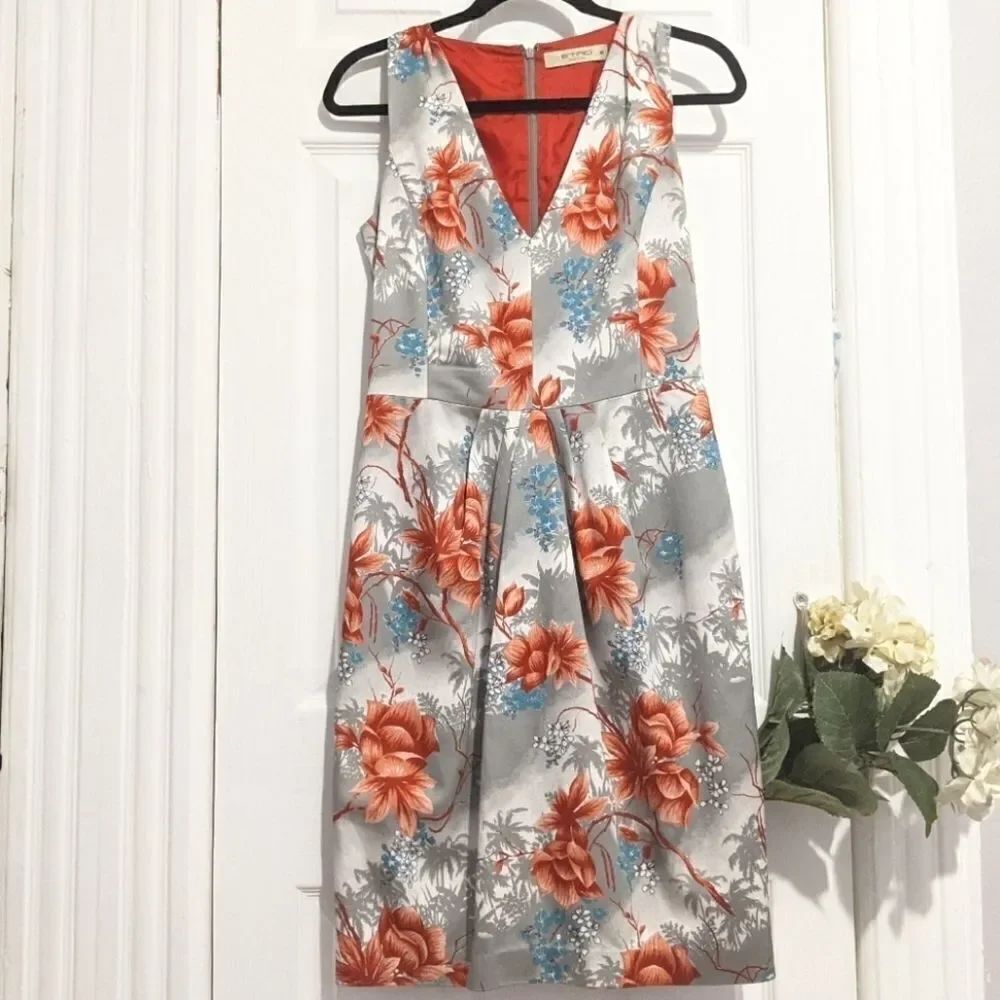Etro Tropical Print Floral Dress Pleated